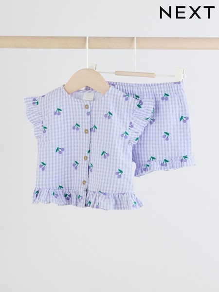 Purple Gingham/Cherry 100% Cotton Baby Shirt And Shorts Set (0mths-3yrs) (AG2880) | kr317 - kr351
