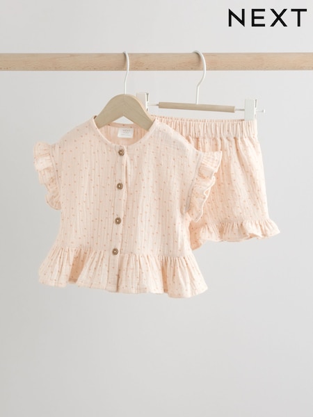 Beige Spot 100% Cotton Baby Shirt And Shorts Set (0mths-3yrs) (AG2882) | €21 - €24