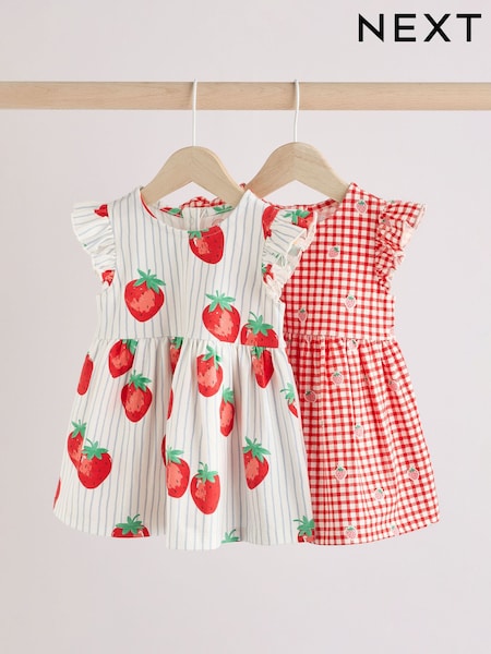 Rot/Blau mit Erdbeermotiv und Vichy-Karos-Print - Jersey Baby Dresses 2 Pack (0mths-3yrs) (AG2883) | 20 € - 23 €