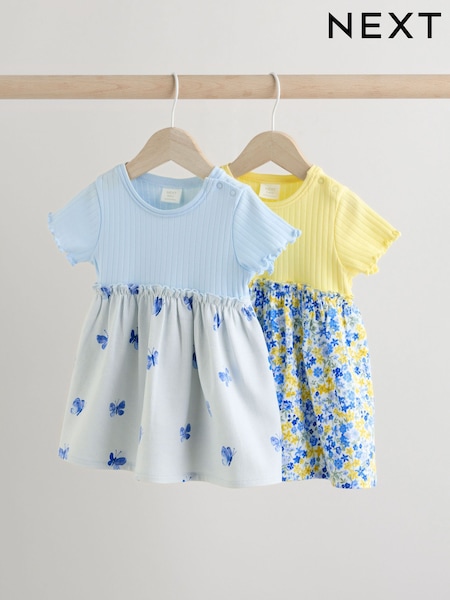 Azul/Amarillo con flor - Jersey Baby Dresses 2 Pack (0mths-3yrs) (AG2886) | 21 € - 24 €