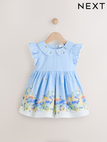 Albastru și Galben scena imprimate - Baby Smock Dress (0mths-2yrs) (AG2889) | 149 LEI - 164 LEI