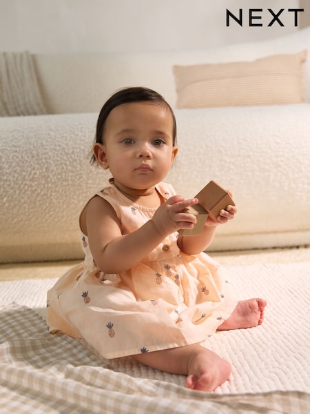 Monochrome Fruit Printed Baby Broderie Woven Integral 100% Cotton Dress (0mths-2yrs) (AG2891) | € 16 - € 18
