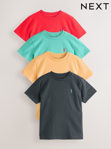 Red/Blue/Yellow/Charcoal - Short Sleeve Stag Embroidered T-Shirts 4 Pack (3-16yrs) (AG3090) | 28 € - 36 €