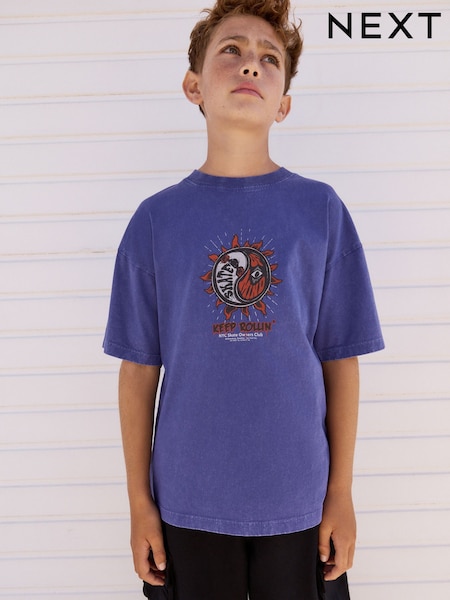 Purple Relaxed Fit Washed Short Sleeve Graphic Print 100% Cotton T-Shirt (3-16yrs) (AG3356) | €11 - €15