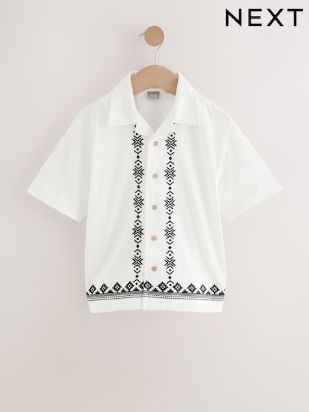 Кремово-білий - 100% Cotton Embroidery Border Jersey Shirt (3-16yrs) (AG3388) | 576 грн - 782 грн