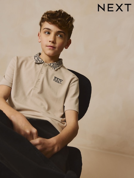 Stone Geo Collar Short Sleeve Polo Shirt (3-16yrs) (AG3390) | €14 - €22