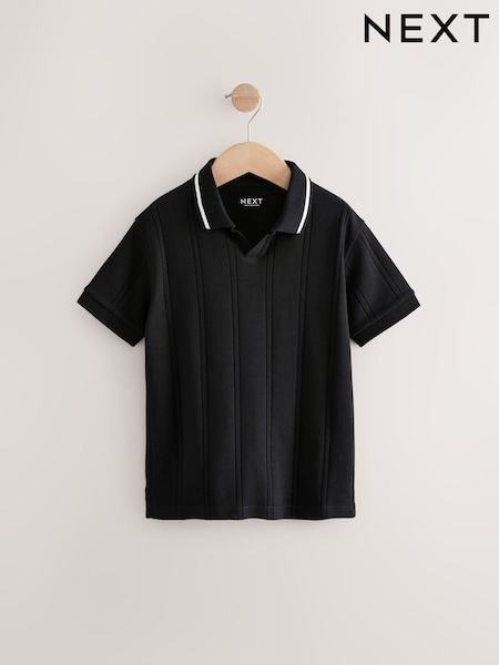 أسود - Textured Short Sleeve 100% Cotton Polo Shirt (3-16yrs) (AG3396) | ‏51 د.إ.‏ - ‏ 76‏ د.إ.