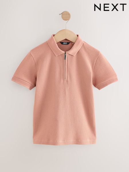 Rust Brown Textured Short Sleeve Quarter Zip Polo Shirt (3-16yrs) (AG3399) | €18 - €26