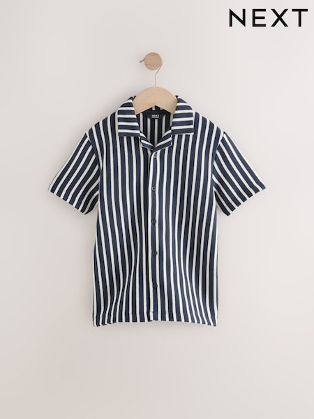 Navy Blue/ White Stripe Textured Jersey Short Sleeve 100% Cotton Shirt (3-16yrs) (AG3406) | AED71 - AED97