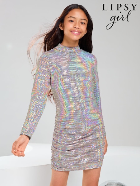 Lipsy Silver Teen Holographic Bodycon Dress (10-16yrs) (AG3459) | AED154 - AED179