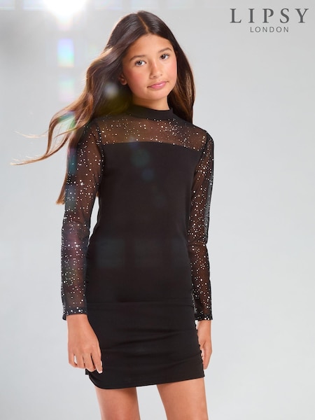Lipsy Teen Glitter Mesh Ruched Dress (10-16yrs) (AG3460) | 36 € - 42 €
