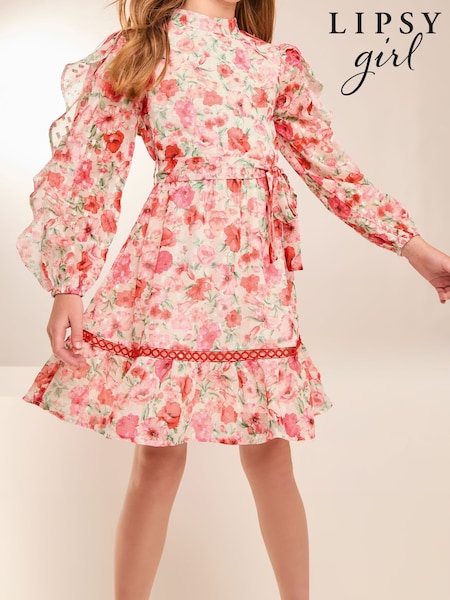 Lipsy Ruffle Sleeve Chiffon Sparkle Dress (5-16yrs) (AG3485) | 268 LEI - 328 LEI
