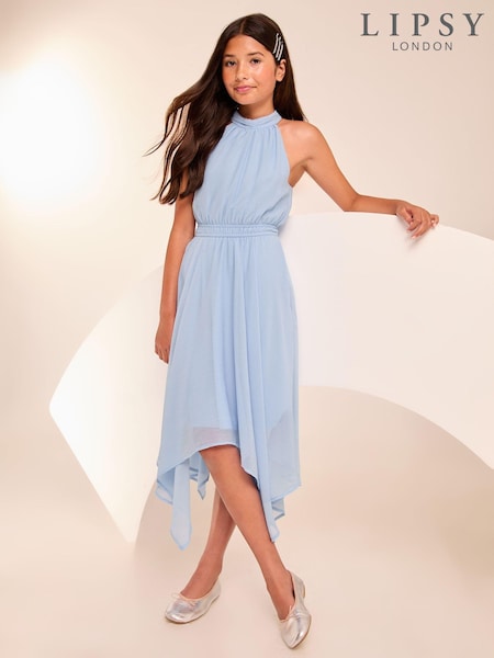 Sininen - Lipsy Epäsymmetrinen helma Niskalenkki Tilaisuus Mekko (7-16v) (AG3486) | €60 - €72