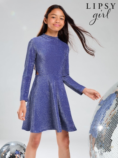 Lipsy Navy Blue Glitter Cut Out Party Dress (5-16yrs) (AG3493) | AED138 - AED171