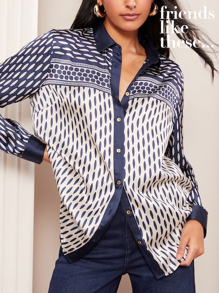 Friends Like These Navy Satin Button Through Shirt (AG3495) | kr500