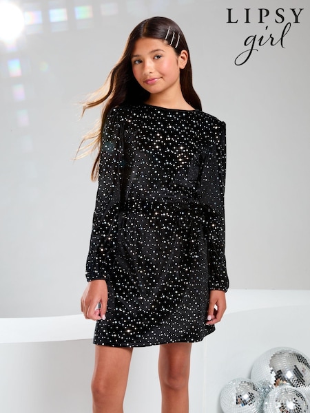 Lipsy Glitter Velvet Party Dress (5-16yrs) (AG3497) | ‏14 ر.ع.‏ - ‏18 ر.ع.‏
