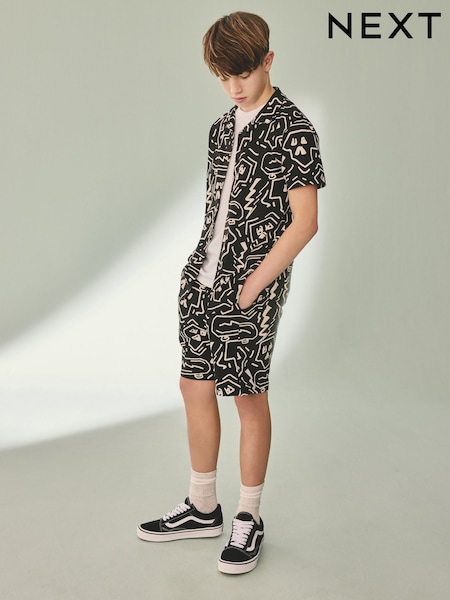 Black/White 100% Cotton Printed Jersey Shirt And Shorts Set (3-16yrs) (AG3508) | €22 - €33