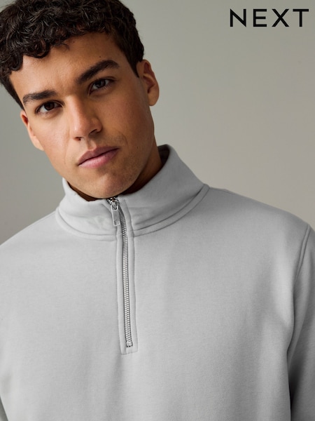 Light Grey Jersey Cotton Rich Quarter Zip Sweatshirt (AG3509) | AED70