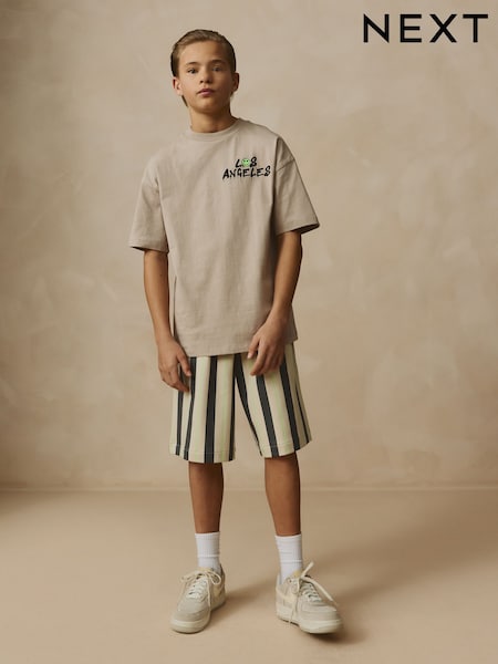 Stone Stripe Back Print Relaxed Fit Short Sleeve T-Shirt and Shorts Set (3-16yrs) (AG3510) | €22 - €33