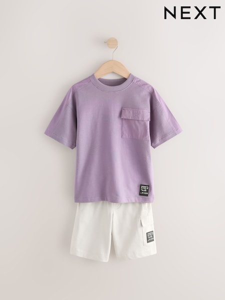 Violetti/sementti - 100% Cotton Utility Lyhyt hiha T-paita ja Lyhyt lahje Set (3-16v.) (AG3517) | €25 - €37
