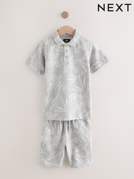 אפור - Jacquard Short Sleeve Polo Shirt And Shorts Set (3-16yrs) (AG3525) | ‏67‏₪ - ‏101‏ ₪