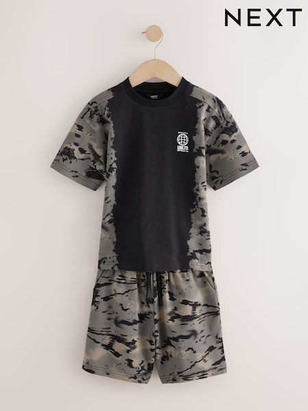 Black Tie Dye Relaxed Fit Short Sleeve T-Shirt and Shorts Set (3-16yrs) (AG3527) | 782 UAH - 1,112 UAH
