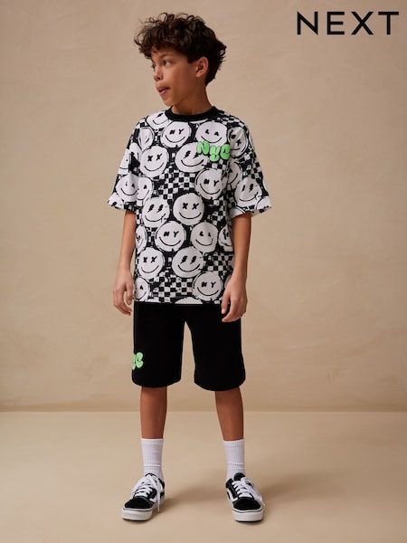 Black/White Checkerboard Relaxed Fit Short Sleeve T-Shirt and Shorts Set (3-16yrs) (AG3529) | €19 - €30