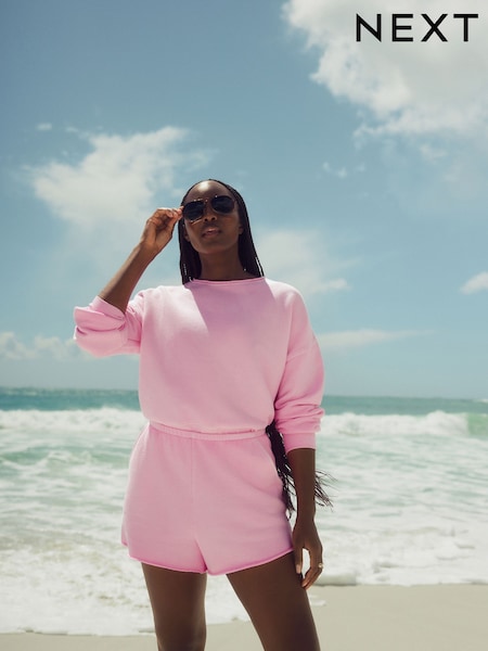 Fluro Pink Raw Hem Detail Washed 100% Cotton Jersey Shorts (AG3534) | €25