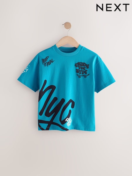 Blue Graffiti Relaxed Fit Short Sleeve Graphic Print T-Shirt (3-16yrs) (AG3594) | €9 - €14
