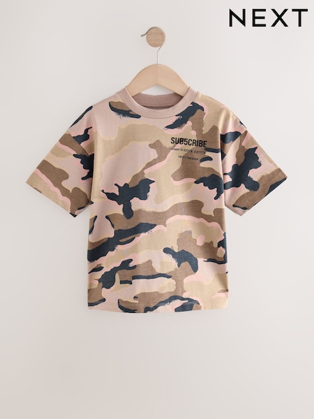 Khaki Green Camo Relaxed Fit Short Sleeve Graphic Print T-Shirt (3-16yrs) (AG3597) | €14 - €18