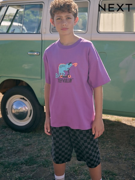 Violetti Lizard - Relaxed Fit Lyhyt hiha Graphic Printti; kuvio T-paita (3-16v.) (AG3602) | €11 - €16