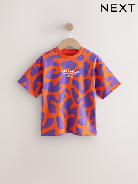 Punainen/Violetti - Rento Fit Lyhyt hiha All-Over Printti; kuvio 100% Cotton T-paita (3-16v.) (AG3604) | €11 - €16