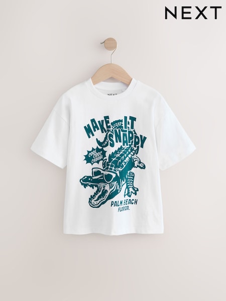 White Crocodile Relaxed Fit Short Sleeve Graphic Print T-Shirt (3-16yrs) (AG3606) | €8 - €12