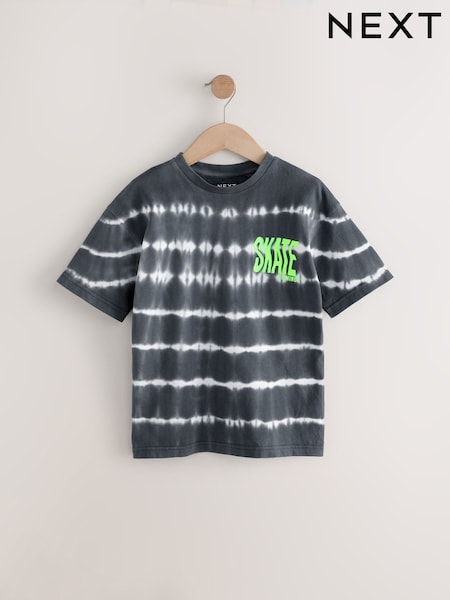 أسود/أبيض - Relaxed Fit Tie Dye Graphic Print Short Sleeve T-Shirt (3-16yrs) (AG3611) | ‏41 د.إ.‏ - ‏ 56‏ د.إ.