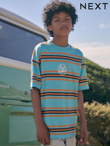 أزرق/برتقالي - Stripe Relaxed Fit Short Sleeve T-Shirt (3-16yrs) (AG3613) | ‏41 د.إ.‏ - ‏ 56‏ د.إ.
