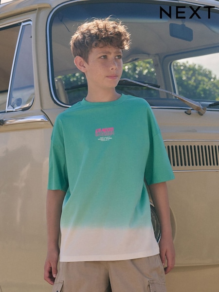 Green/White Back Print Relaxed Fit Tie Dye Graphic Print Short Sleeve T-Shirt (3-16yrs) (AG3615) | €12 - €16