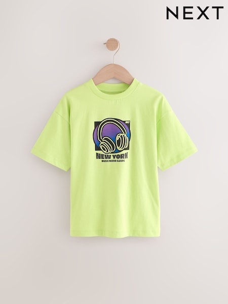 Limonkowo-zielony - Relaxed Fit Short Sleeve Graphic Print T-shirt (3-16yrs) (AG3619) | 45 zł - 60 zł