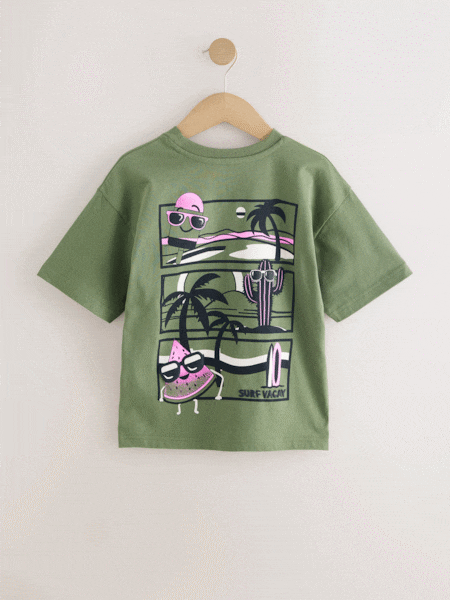 Khaki Green Back Print Relaxed Fit Short Sleeve Graphic Print T-Shirt (3-16yrs) (AG3627) | AED36 - AED51