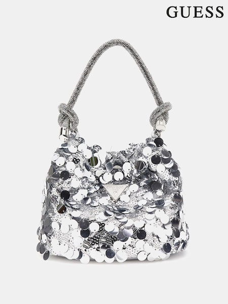 Guess Silver Sequin Top Handle Pouch Bag (AG3630) | ‏704‏₪