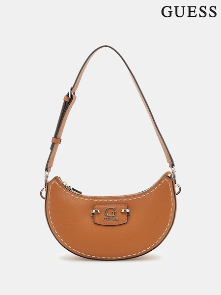 Guess Nastra Top Zip Tan Brown Shoulder Bag (AG3638) | 819 LEI