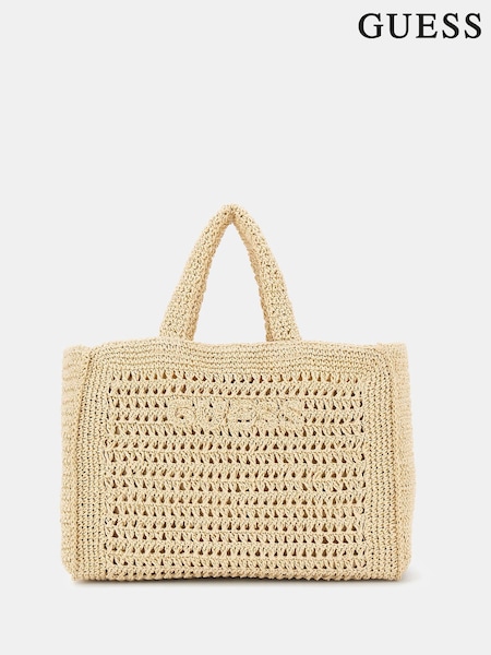 Guess Natural Crochet Embroidered Logo Beach Tote Bag (AG3643) | €77