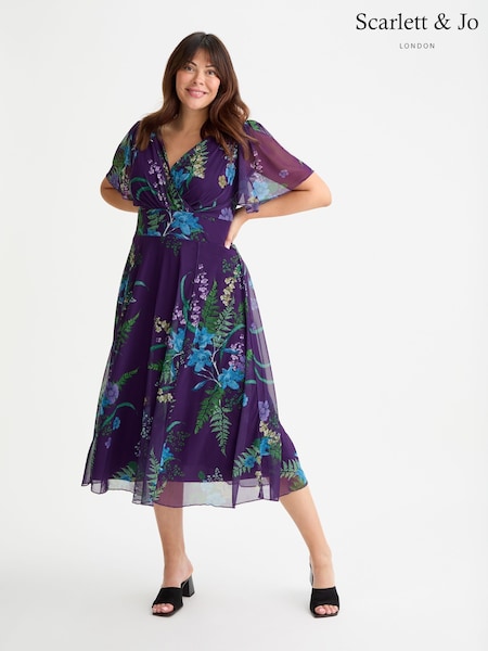 Scarlett & Jo Purple Victoria Angel Sleeve Mesh Midi long Dress (AG3646) | €54