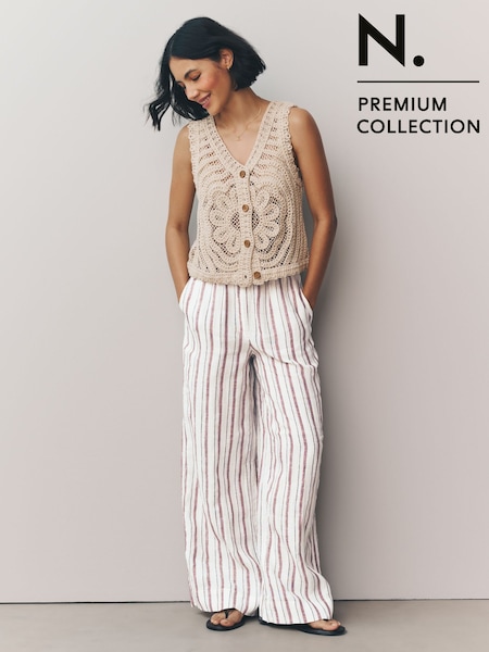 Pink N. Premium 100% Linen Wide Leg Pull-on Trousers (AG3682) | kr701