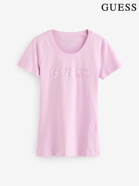 Vaaleanpunainen - Guess Paljetti Lyhyt hiha Logo T-paita (AG3724) | €63