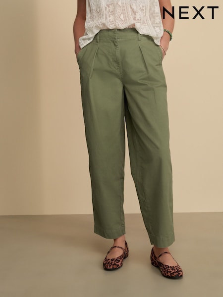 Sage Green 100% Cotton Barrel Leg Chinos Trousers (AG3733) | $65