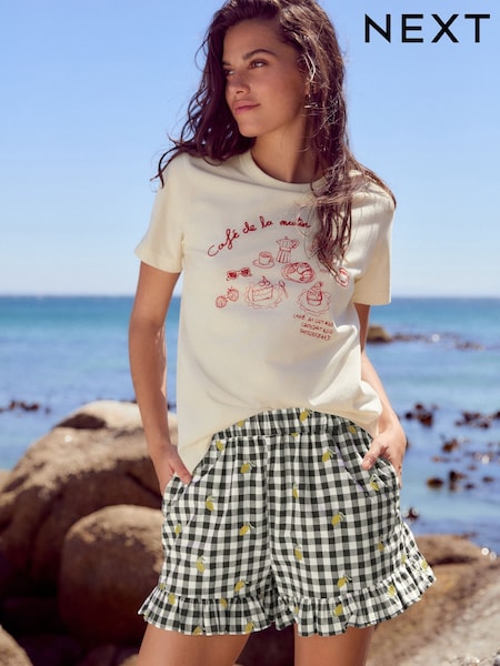 Negro y blanco - 100% Cotton Embroidered Gingham Boy Shorts (AG3746) | 30 €