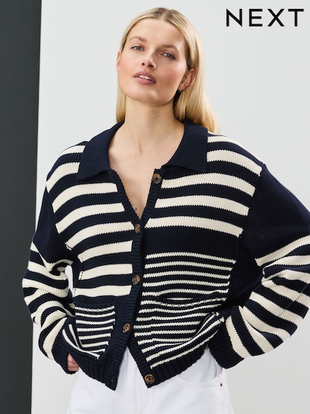 Mornarsko modra z belimi črtami - 100% Cotton Relaxed Stripe Cardigan (AG3754) | € 41