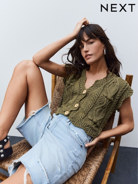 Green Khaki Stitchy Cabel Waistcoat (AG3762) | 1,307 UAH