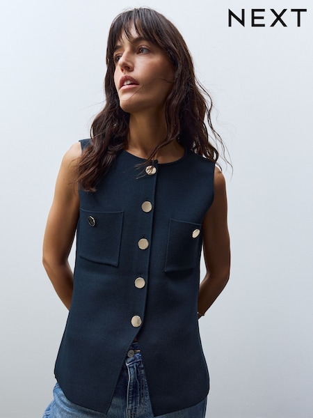 Blue Navy Smart Knitted Button Waistcoat Top (AG3765) | €41