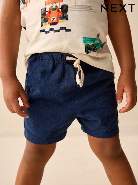 Navy Linen Blend Pull-On Shorts (3mths-7yrs) (AG3795) | R$ 65 - R$ 85